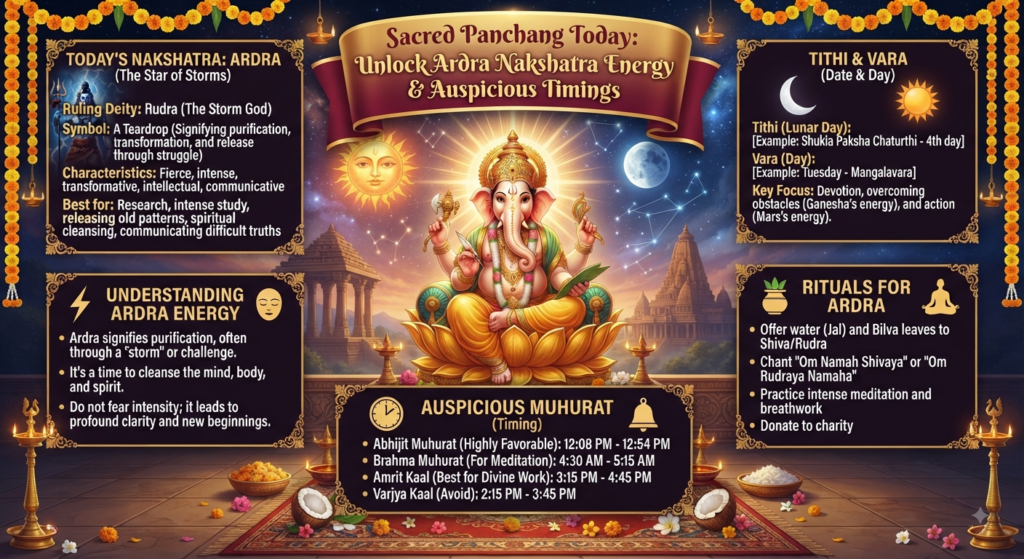 Sacred Panchang Today: Unlock Ardra Nakshatra Energy & Auspicious Timings