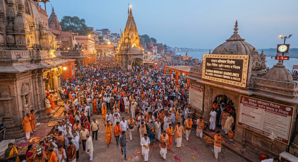 Sacred Dawn Mass Devotion at Kashi Vishwanath Dham as Major Sawan Monday Guidelines Released