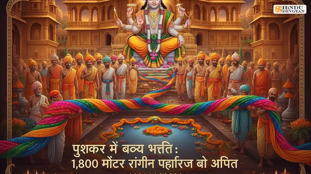 Grand Devotion in Pushkar: 1,800-Meter Colorful Leheriya Turban Offered to Pushkar Raj Amid Divine Chants