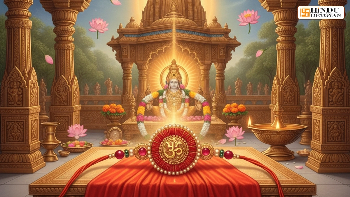 Sacred Rakhi on red cloth, awaiting respectful disposal.