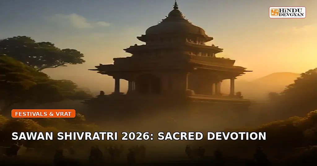 Devotees carrying Kanwars and offering holy water at a Shiva temple on Sawan Shivratri 2026.