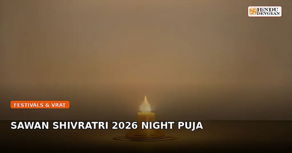 A glowing Shivling adorned with Belpatra leaves and lotus flowers during Sawan Shivratri night worship.