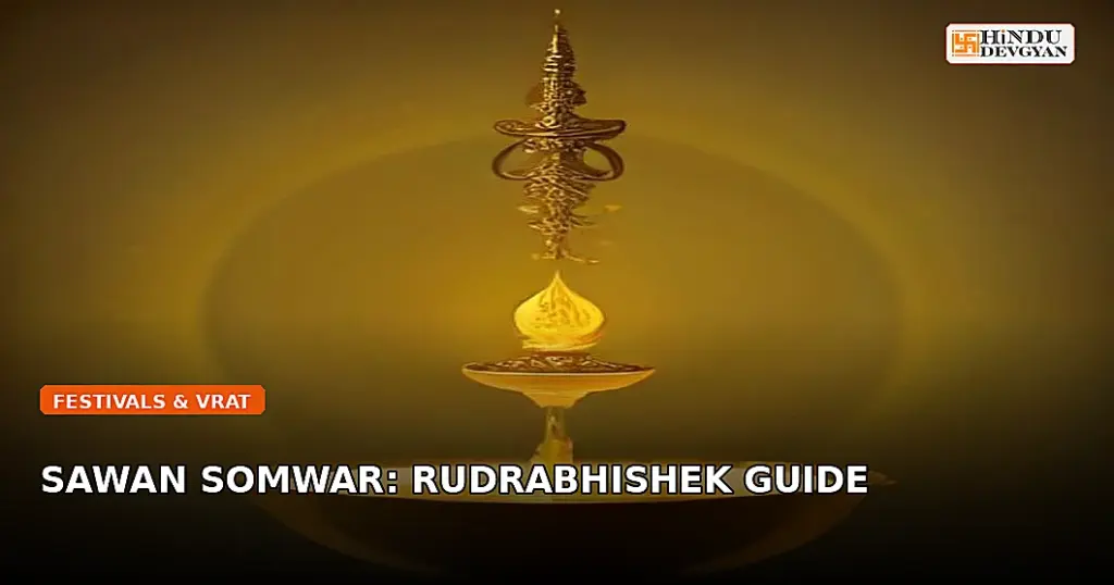 Devotees performing sacred Rudrabhishek ritual on Shivling with Panchamrit and Belpatra during Sawan Somwar.