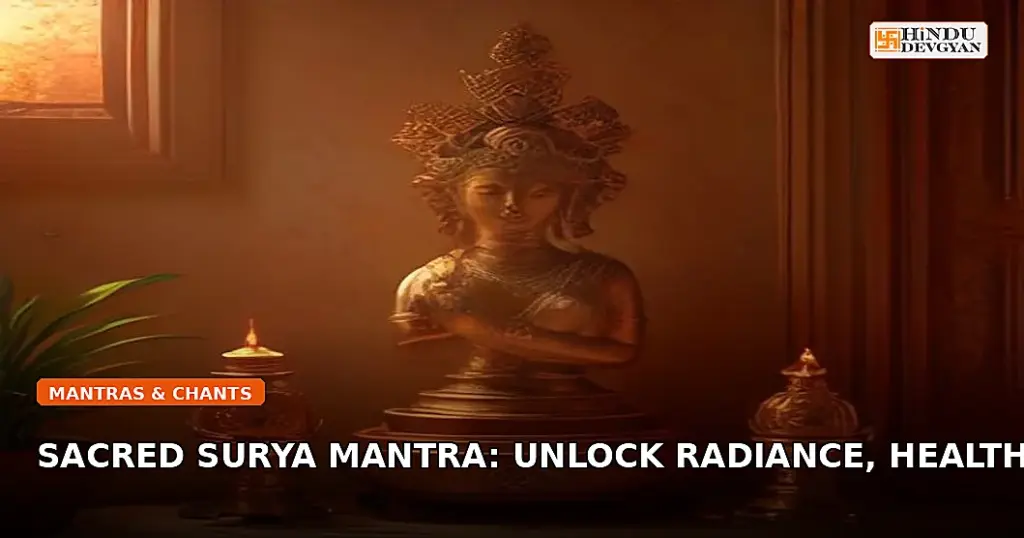 Sacred brass deity altar with red flowers illustrating Surya Mantra Meaning & Benefits