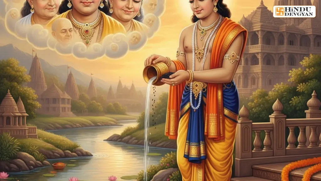 Hindu performing Pitru Paksha Tarpan ritual for ancestors