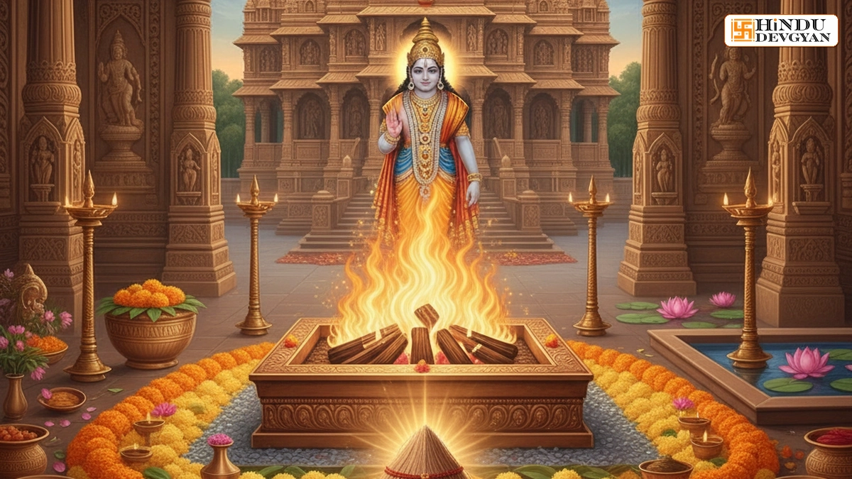 Sacred Havan with coconut offering in Purnahuti